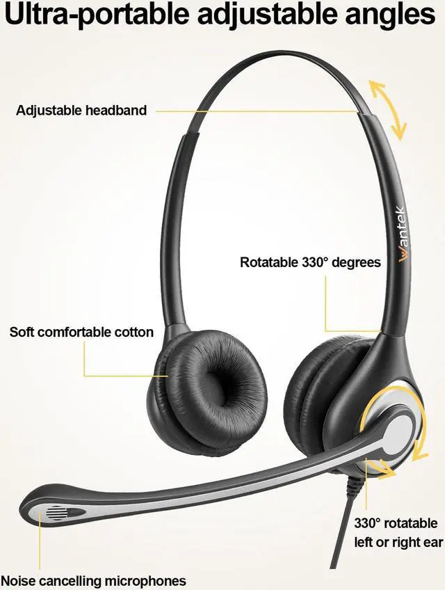 Alt view image 3 of 5 - Wantek Cell Phone Headset with Microphone Noise Cancelling, Wired 3.5mm Computer Headphone for iPhone Samsung Android PC Laptop Tablet Skype Call Center Home Office, Ultra Comfort(F602J35)