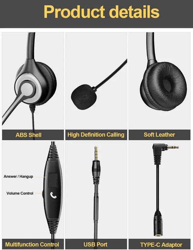 Alt view image 4 of 5 - Wantek Cell Phone Headset with Microphone Noise Cancelling, Wired 3.5mm Computer Headphone for iPhone Samsung Android PC Laptop Tablet Skype Call Center Home Office, Ultra Comfort(F602J35)