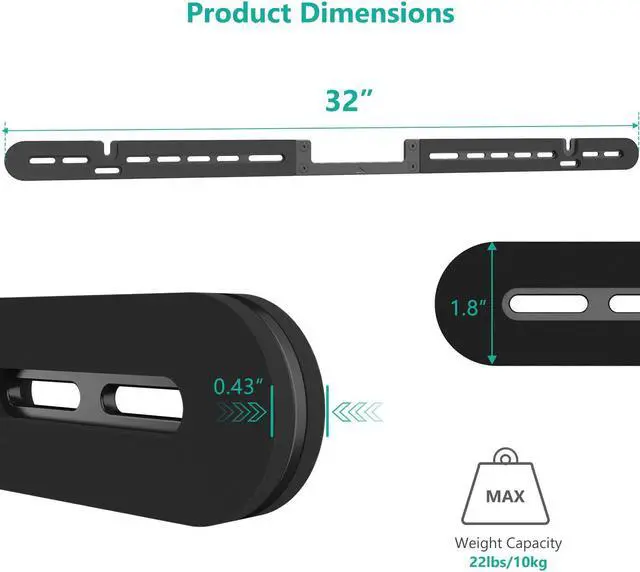 Alt view image 4 of 5 - WALI Soundbar Wall Mount, Designed for Sonos Arc, Low Profile Sound Bar Mount Bracket Under TV with Hardware Kit, Easy to Install (SON003-B), Black