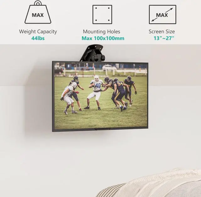 Alt view image 2 of 5 - WALI Folding Ceiling TV Mount, Swivel and Flip Down TV Bracket for 13 to 27 inch Flat Screens up to 44 Lbs, Under Cabinet Mounting Saving Space Max Mounting Holes 100x100mm(FCM101), Black
