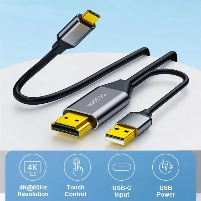 Alt view image 2 of 5 - WJESOG HDMI to USB C Adapter Cable 6.6ft 4K@60Hz with USB Power Adapter,HDMI Male to Type C Male Converter Support Touch for New MacBook Pro,Mac Air,Nreal Air VR