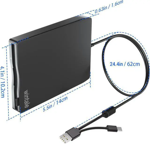 Alt view image 3 of 5 - wintale USB Floopy Drive,Portable 3.5" USB External Floppy Disk Drive,Slim Plug and Play 1.44 MB FDD for PC Windows 2000/XP/Vista/7/8/10/11 Mac