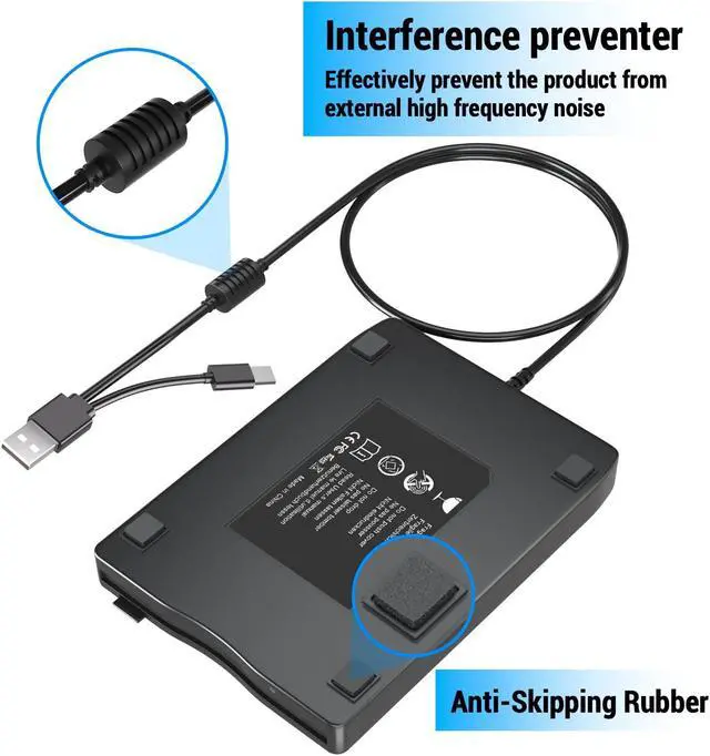 Alt view image 5 of 5 - wintale USB Floopy Drive,Portable 3.5" USB External Floppy Disk Drive,Slim Plug and Play 1.44 MB FDD for PC Windows 2000/XP/Vista/7/8/10/11 Mac