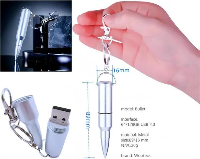 Alt view image 3 of 5 - WooTeck 3 Pack 64GB Metal Shining Bullet USB Flash Drive Memory Stick with Keychain(Golden,Bronze,Silver)