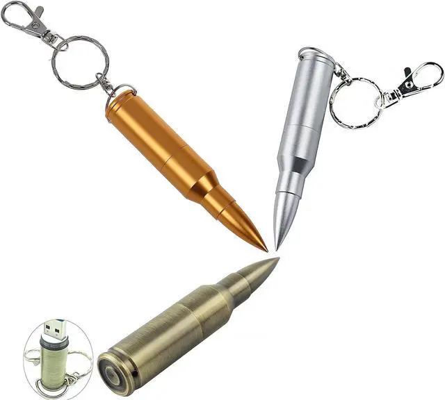 Main image of WooTeck 3 Pack 64GB Metal Shining Bullet USB Flash Drive Memory Stick with Keychain(Golden,Bronze,Silver)