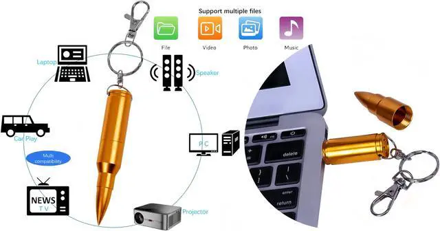 Alt view image 4 of 5 - WooTeck 3 Pack 64GB Metal Shining Bullet USB Flash Drive Memory Stick with Keychain(Golden,Bronze,Silver)