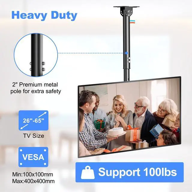 Alt view image 2 of 5 - XINLEI Ceiling TV Mount Full Motion TV Bracket for Most 26 to 65 Inch Flat Curved TVs/Monitors, Swivel Tilt Height Adjustable Hanging TV Mount, Hold up to 100 Lbs, VESA 400x400mm MCA3