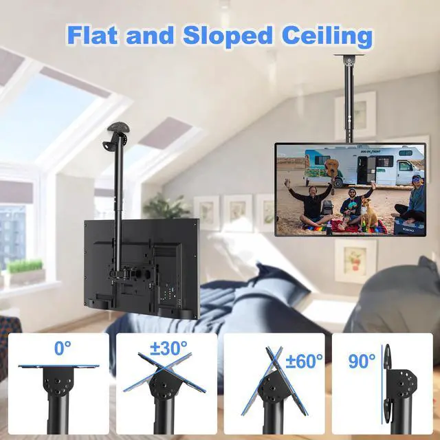 Alt view image 4 of 5 - XINLEI Ceiling TV Mount Full Motion TV Bracket for Most 26 to 65 Inch Flat Curved TVs/Monitors, Swivel Tilt Height Adjustable Hanging TV Mount, Hold up to 100 Lbs, VESA 400x400mm MCA3