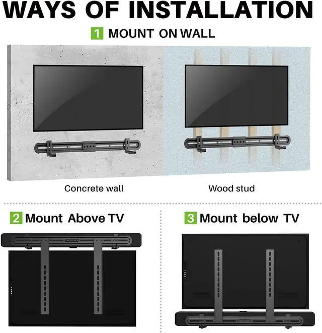 Alt view image 2 of 5 - USX MOUNT Universal Soundbar Mount Sound Bar Mounting Bracket to TV, Soundbar Wall Mount Fits 3 Options with Hole/without