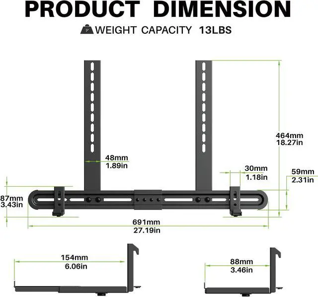 Alt view image 5 of 5 - USX MOUNT Universal Soundbar Mount Sound Bar Mounting Bracket to TV, Soundbar Wall Mount Fits 3 Options with Hole/without