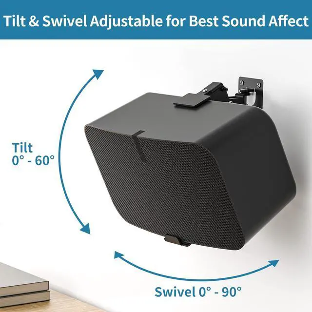 Alt view image 3 of 5 - Yibracki Heavy Duty Speaker Wall Mount for Sonos Five & Play 5 Gen 2 Speaker Mount,Tilt & Swivel Adjustable Speaker Mount for Sonos Play:5 & Sonos 5 Wall Mount, Brackets Hold to 35lbs,2 Pack,Black