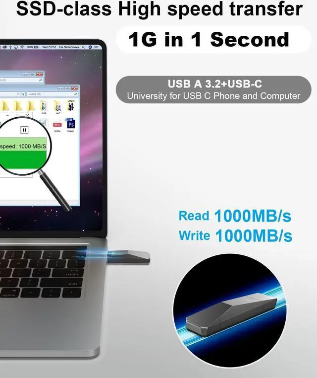 Alt view image 2 of 5 - ySky 256GB USB 3.2 Solid State Flash Drive 1000MB/s High Speed USB C+ USB 3.2 Gen2 Dual Interfaces Thumb Drive, USB C Memory Photo Stick for iPhone15/15 Plus/15 Pro/15 Pro Max/USB-C Phone,Laptop,Mac