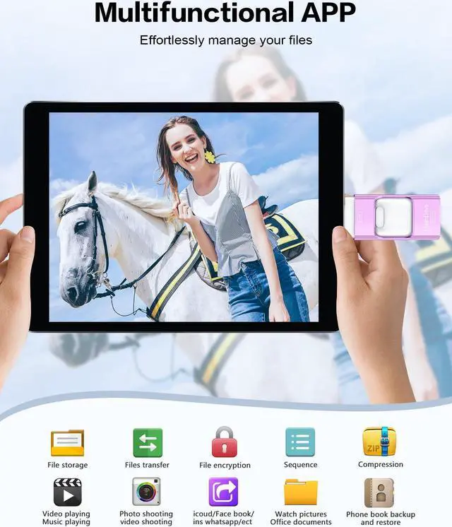 Alt view image 3 of 5 - 256GB Flash Drive for iPhone Photo Stick,Thumb Drive USB Stick High Speed Transfer USB Drives External Picture Video Storage Memory Expansion for iPhone/iPad/PC (Purple)