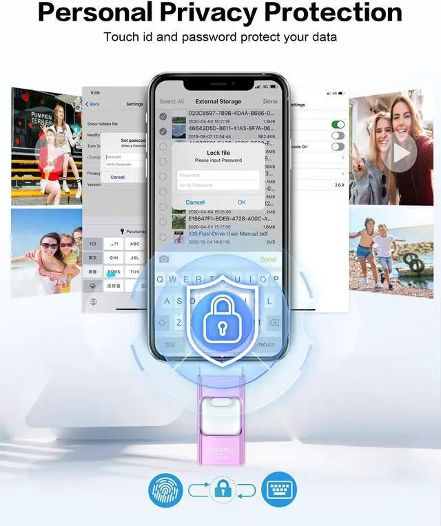 Alt view image 5 of 5 - 256GB Flash Drive for iPhone Photo Stick,Thumb Drive USB Stick High Speed Transfer USB Drives External Picture Video Storage Memory Expansion for iPhone/iPad/PC (Purple)