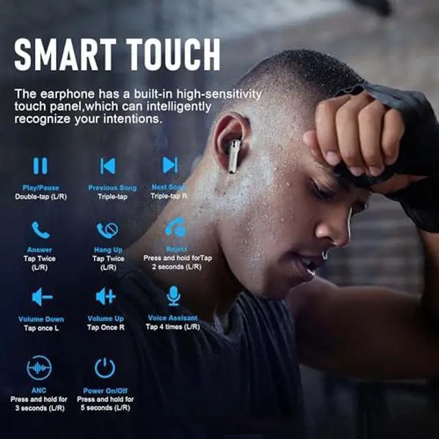 Alt view image 2 of 5 - ZIPFORCE True Wireless Earbuds, Fully in-Ear Bluetooth 5.3 Headphones 4-Mics ENC Clear Call, Bluetooth Earbuds Touch Control 40 Playtime, IPX6 Waterproof TWS, Light-Weight Earphones