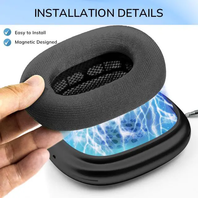 Alt view image 3 of 5 - Ear Cushions for AirPods Max Headphone - Upgraded Mesh Earpads Replacement Compatible for Apple AirPods Max with Silicone Layer, Magnet, Memory Foam and Noise Isolation (Space Gray)