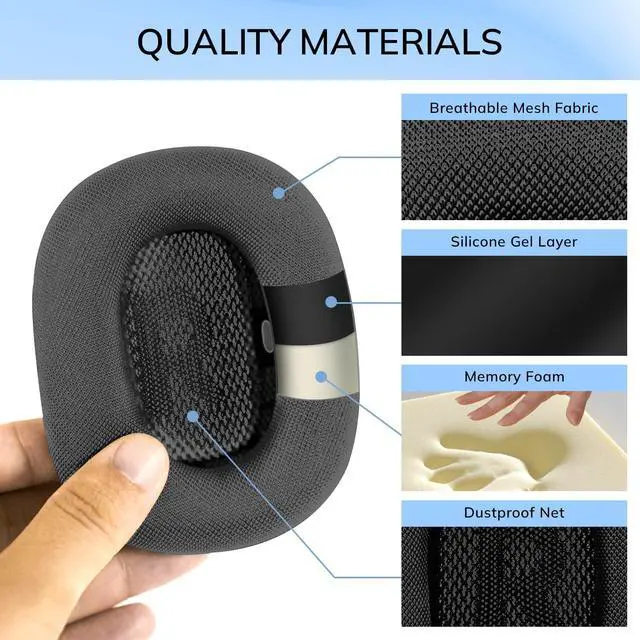 Alt view image 4 of 5 - Ear Cushions for AirPods Max Headphone - Upgraded Mesh Earpads Replacement Compatible for Apple AirPods Max with Silicone Layer, Magnet, Memory Foam and Noise Isolation (Space Gray)