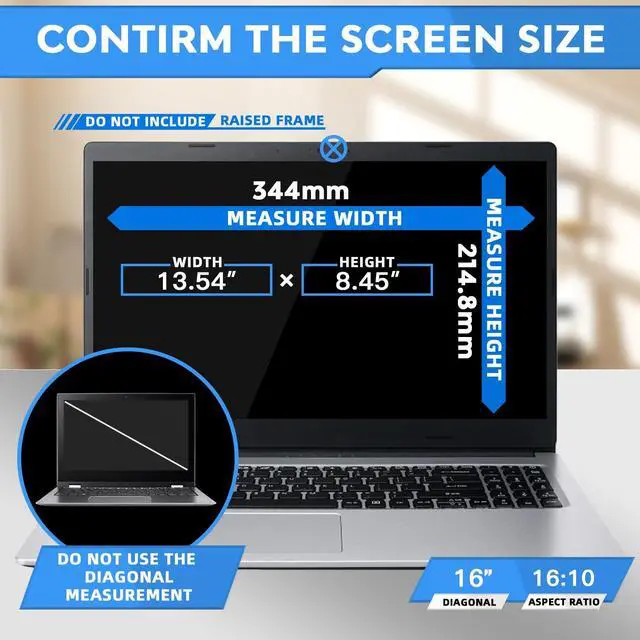 Alt view image 2 of 5 - ZOEGAA 16 Inch Laptop Privacy Screen Filter for 16:10 Widescreen Display 13.54"x8.45" - Laptop Screen Privacy Shield and Anti Blue Light Anti Glare Screen Protector