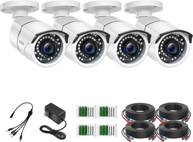 Main image of ZOSI 4 Pack 2MP 1080p HD-TVI Home Security Camera Outdoor Indoor 1920TVL,36PCS LEDs,120ft Night Vision, 105degView Angle, Weatherproof Surveillance CCTV Bullet Camera