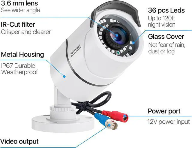 Alt view image 3 of 5 - ZOSI 4 Pack 2MP 1080p HD-TVI Home Security Camera Outdoor Indoor 1920TVL,36PCS LEDs,120ft Night Vision, 105degView Angle, Weatherproof Surveillance CCTV Bullet Camera