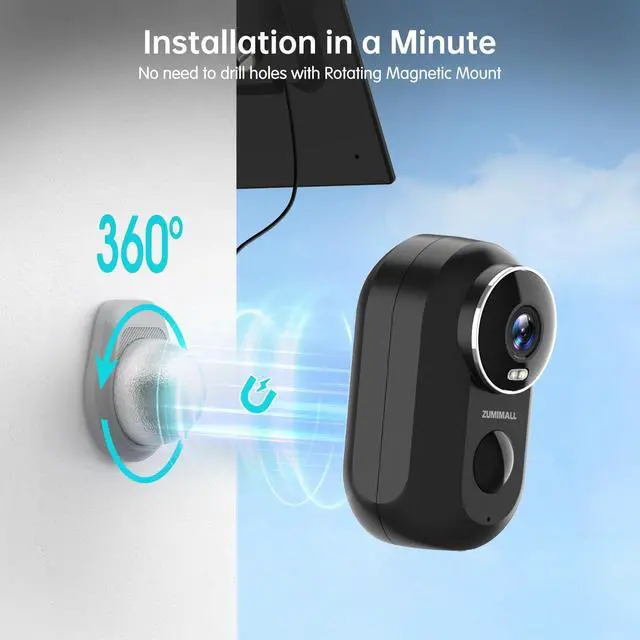 Alt view image 2 of 5 - ZUMIMALL Security Cameras Wireless Outdoor, 2K Solar Cameras for Home Security with Magnetic Mount, Color Night Vision, Spotlight & Siren, AI Detection, IP66, Free Loop Recording, 2.4G WiFi Only