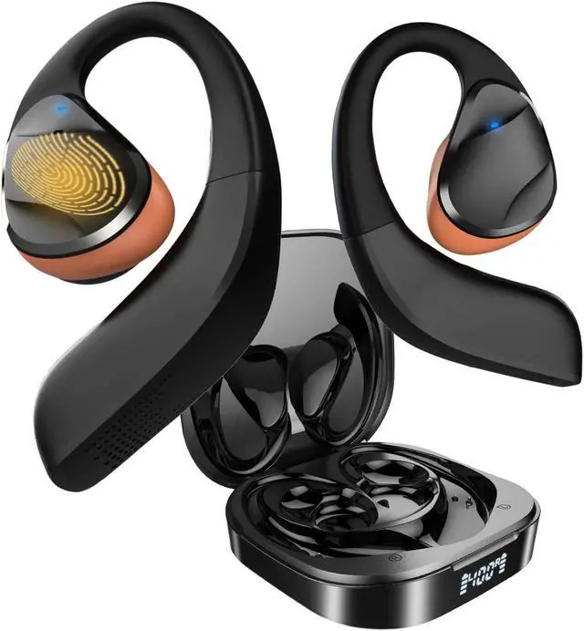 Main image of Open Ear Headphones, Open Ear True Wireless Earbuds Bluetooth 5.3 [70hrs Long Playtime] Air Conduction Headphones with Earhooks, Charging Case & LED Display, Waterproof Headphones for Running, Workout