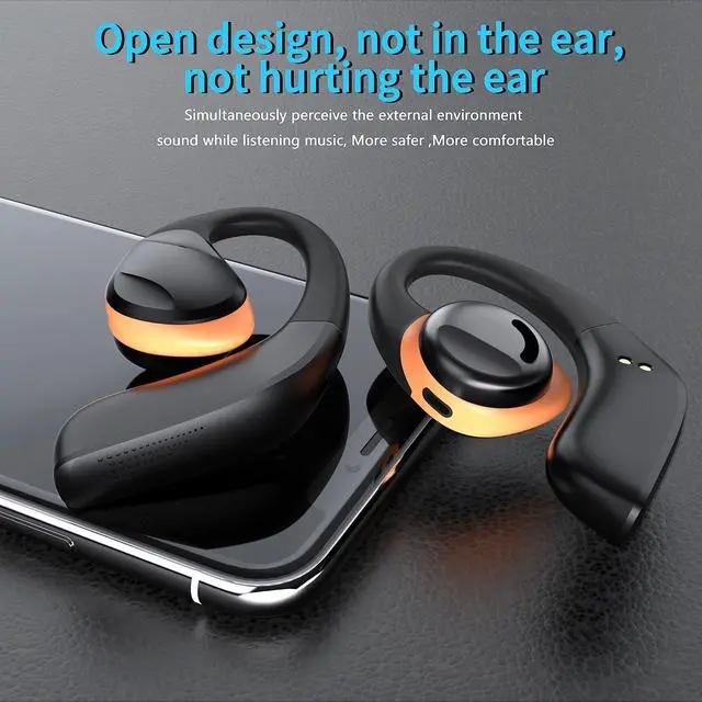 Alt view image 3 of 5 - Open Ear Headphones, Open Ear True Wireless Earbuds Bluetooth 5.3 [70hrs Long Playtime] Air Conduction Headphones with Earhooks, Charging Case & LED Display, Waterproof Headphones for Running, Workout
