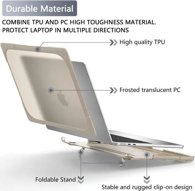 Alt view image 4 of 5 - Batianda for M3 MacBook Air 15 inch Case 2024 A3114 A2941 (M2) 2023,Heavy Duty Shockproof Protective Hard Shell with Fold Kickstand & Keyboard Cover Screen Protector for Enhanced Durability, Khaki