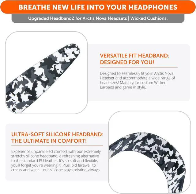 Alt view image 5 of 5 - WC Arctis Nova Bundle Pack - Cooling Gel Earpads, Silicone Headband, and Side Speaker Plate Upgrade for Arctis Nova Pro Wireless by Wicked Cushions | Snow Camo
