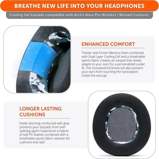 Alt view image 4 of 5 - WC Arctis Nova Bundle Pack - Cooling Gel Earpads, Silicone Headband, and Side Speaker Plate Upgrade for Arctis Nova Pro Wireless by Wicked Cushions | Snow Camo
