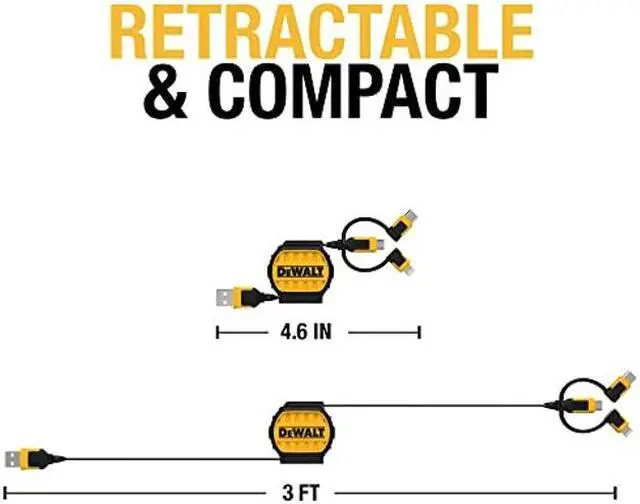 Alt view image 4 of 5 - DEWALT 3 in 1 Retractable Multi Charging Cord, 3ft Fast Charger Cord, Multi Charger Adapter with Lightning/Type C/Micro USB Port for iPhones/Samsung Galaxy/PS/Tablets/More