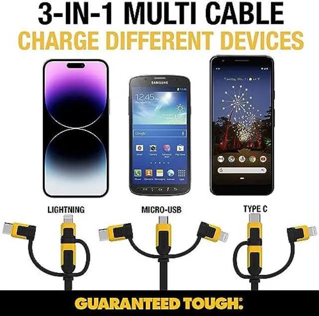 Alt view image 2 of 5 - DEWALT 3 in 1 Retractable Multi Charging Cord, 3ft Fast Charger Cord, Multi Charger Adapter with Lightning/Type C/Micro USB Port for iPhones/Samsung Galaxy/PS/Tablets/More