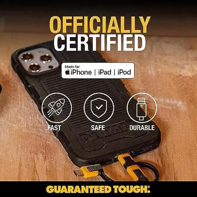 Alt view image 3 of 5 - DEWALT 3 in 1 Retractable Multi Charging Cord, 3ft Fast Charger Cord, Multi Charger Adapter with Lightning/Type C/Micro USB Port for iPhones/Samsung Galaxy/PS/Tablets/More