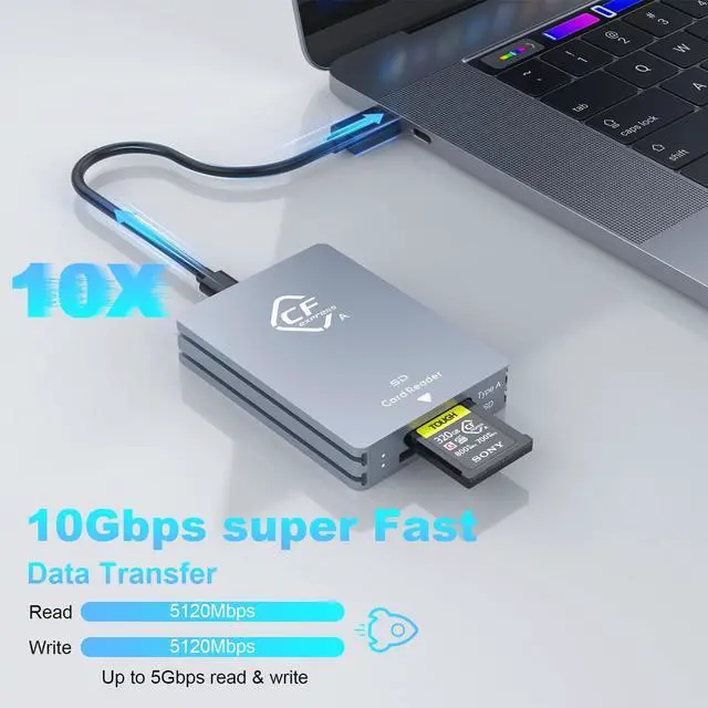 Alt view image 3 of 5 - CFexpress Type A and SD Dual-Slot Memory Card Reader, 10Gbps USB 3.2 Gen 2 Type A CFexpress Adapter Memory Card Reader with USB C to USB C/USB A Cable,Compatible with Windows/Mac/Linux/Android