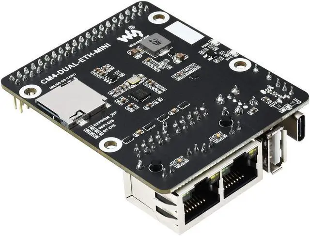 Alt view image 2 of 5 - Mini Dual Gigabit Ethernet Base Board for Raspberry Pi Compute Module 4 CM4, Onboard ETH/Micro SD/USB Interfaces, Suitable for Evaluating The Raspberry Pi CM4 or Being Integrated into End Products
