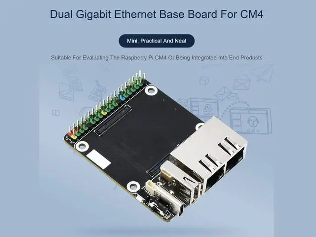 Alt view image 3 of 5 - Mini Dual Gigabit Ethernet Base Board for Raspberry Pi Compute Module 4 CM4, Onboard ETH/Micro SD/USB Interfaces, Suitable for Evaluating The Raspberry Pi CM4 or Being Integrated into End Products