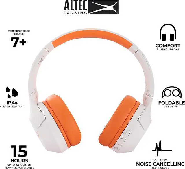 Alt view image 2 of 5 - Altec Lansing Kid Safe Noise Cancelling Wireless Headphones 15H Battery, 85dB Volume Limit, Foldable Design Powerful Sound, Active Noise Cancellation Perfect for Kids Ages 7+