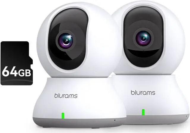 Main image of blurams Indoor Camera Bundle Set with ONE 64GB SD Card for Home Security w/Motion Tracking, Phone App, 2-Way Audio, IR Night Vision, Siren, Compatible with Alexa