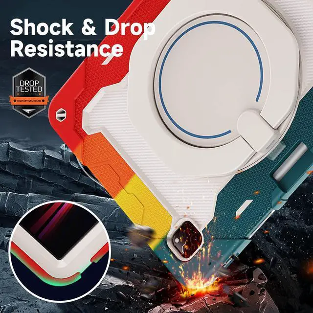 Alt view image 4 of 5 - ROISKIN for iPad Pro 12.9 inch Case (6th/5th/4th/3rd generation)with Screen Protector for Kids, 360 Kickstand,Handle, Pencil Holder,Shoulder Strap[15ft Drop Protection]Heavy Duty Rugged 12.9 iPad Case