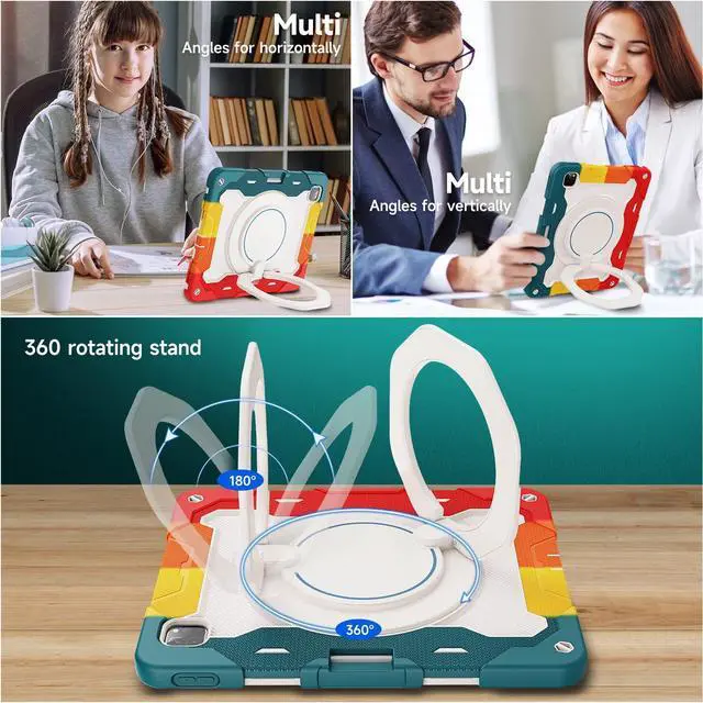 Alt view image 3 of 5 - ROISKIN for iPad Pro 12.9 inch Case (6th/5th/4th/3rd generation)with Screen Protector for Kids, 360 Kickstand,Handle, Pencil Holder,Shoulder Strap[15ft Drop Protection]Heavy Duty Rugged 12.9 iPad Case