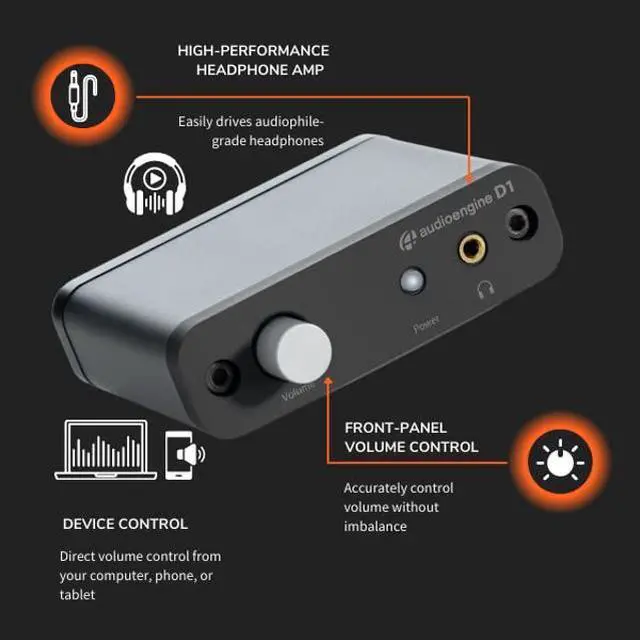 Alt view image 3 of 5 - Audioengine D1 32-bit Desktop DAC and Headphone Amp, Preamp, Laptop, Amplifier, Gamers and Musicians