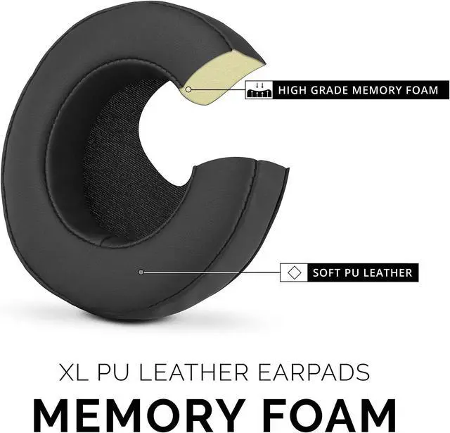 Alt view image 4 of 5 - Brainwavz XL Large Replacement Memory Foam Earpads - Suitable for Many Other Large Over The Ear Headphones - Sennheiser, AKG, HifiMan, ATH, Philips, Fostex, Sony (Black Pleather)