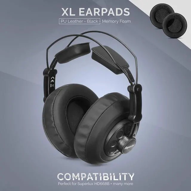 Alt view image 5 of 5 - Brainwavz XL Large Replacement Memory Foam Earpads - Suitable for Many Other Large Over The Ear Headphones - Sennheiser, AKG, HifiMan, ATH, Philips, Fostex, Sony (Black Pleather)