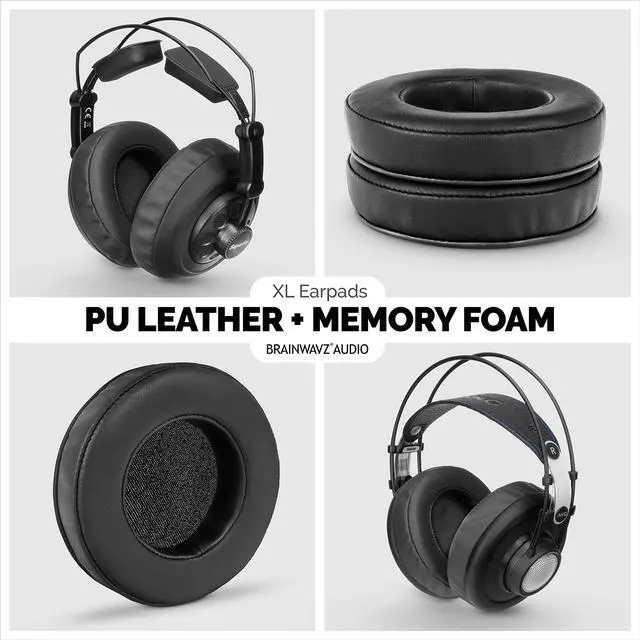 Alt view image 3 of 5 - Brainwavz XL Large Replacement Memory Foam Earpads - Suitable for Many Other Large Over The Ear Headphones - Sennheiser, AKG, HifiMan, ATH, Philips, Fostex, Sony (Black Pleather)