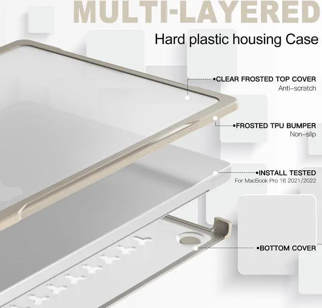 Alt view image 4 of 5 - Batianda Ultimate Protection Case for New M3 MacBook Pro 16 inch Model A2991/A2780 (M2 M1 Pro/Max Chip) 2023 2021 Release Matte Carbon Fiber Edges Shockproof with Keyboard Cover Screen Protector,Khaki