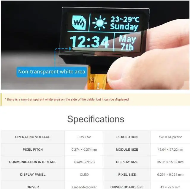 Alt view image 3 of 5 - 1.51inch Transparent OLED Display Module 128x64 Resolution Light Blue Color Display OLED for Raspberry Pi/Arduino/STM32,Full Viewing Angle,Embedded Independent Driver Chip,SPI/I2C Interfaces