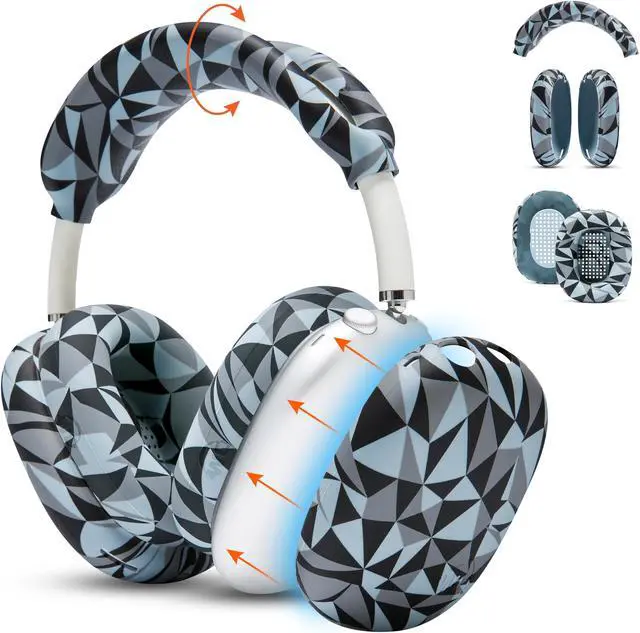 Main image of WC Sweatz, Shellz, and Bandz Protective Covers Bundle for Airpods Max Headphones by Wicked Cushions | Geo Grey