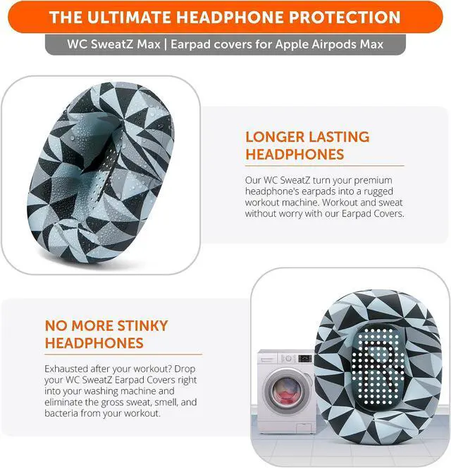 Alt view image 4 of 5 - WC Sweatz, Shellz, and Bandz Protective Covers Bundle for Airpods Max Headphones by Wicked Cushions | Geo Grey