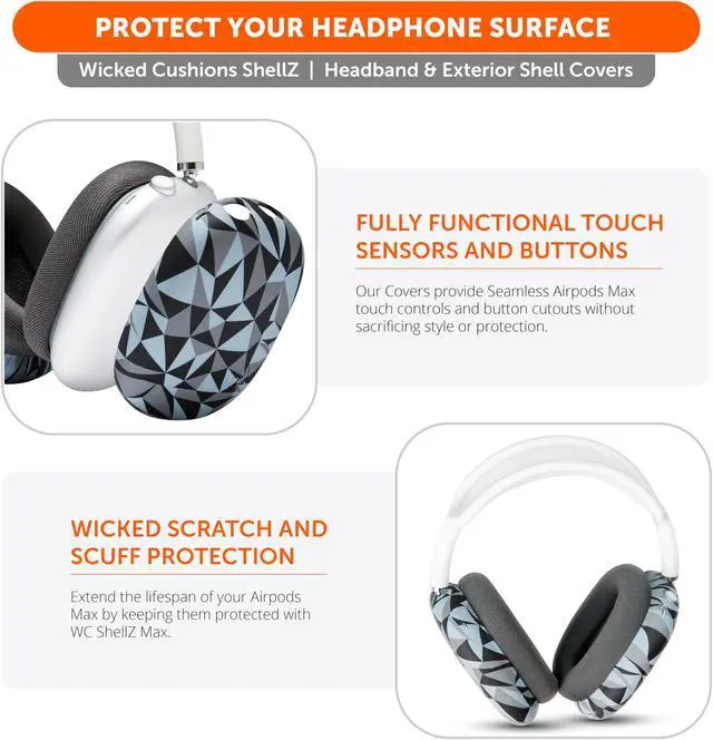 Alt view image 5 of 5 - WC Sweatz, Shellz, and Bandz Protective Covers Bundle for Airpods Max Headphones by Wicked Cushions | Geo Grey
