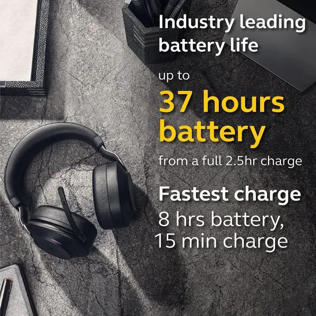 Alt view image 4 of 5 - Jabra Evolve2 85 UC Wireless Headphones with Link380c, Stereo, Black - Wireless Bluetooth Headset for Calls and Music, 37 Hours of Battery Life, Advanced Noise Cancelling Headphones